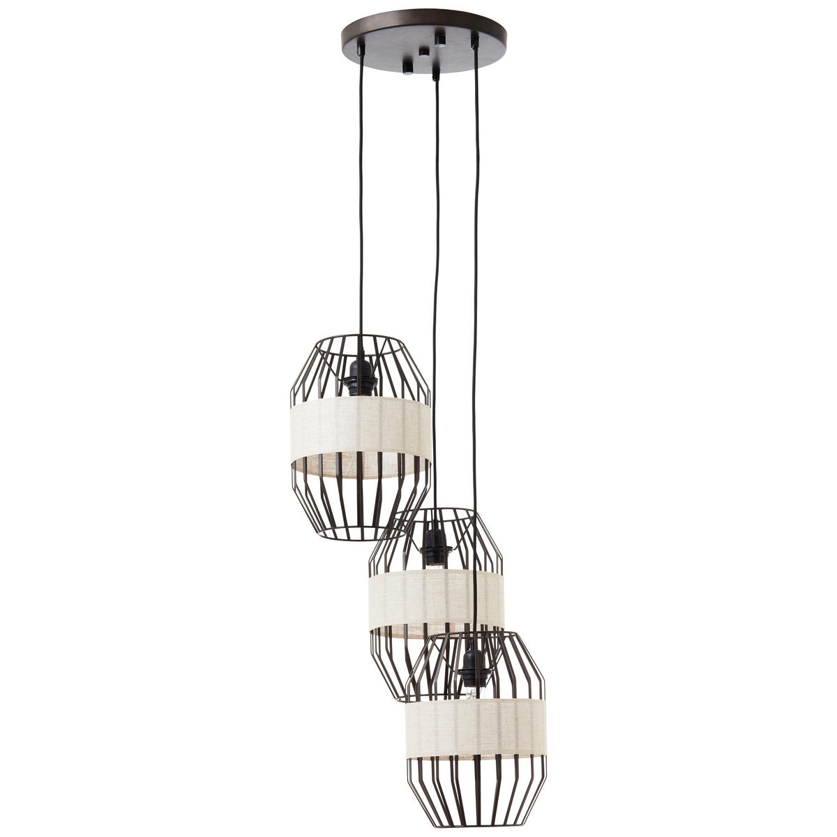 PENDELLEUCHTE 43/168 cm    - Schwarz/Naturfarben, Basics, Textil/Metall (43/168cm) - Brilliant