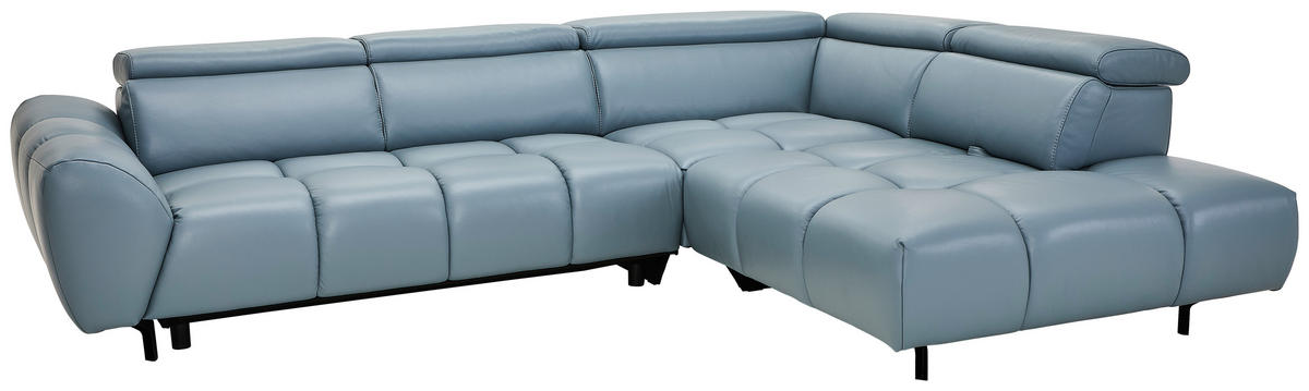 ECKSOFA Graublau Echtleder Rücken echt, Kopfteilverstellung  - Graublau/Schwarz, MODERN, Leder/Metall (224/294cm) - Celina Home