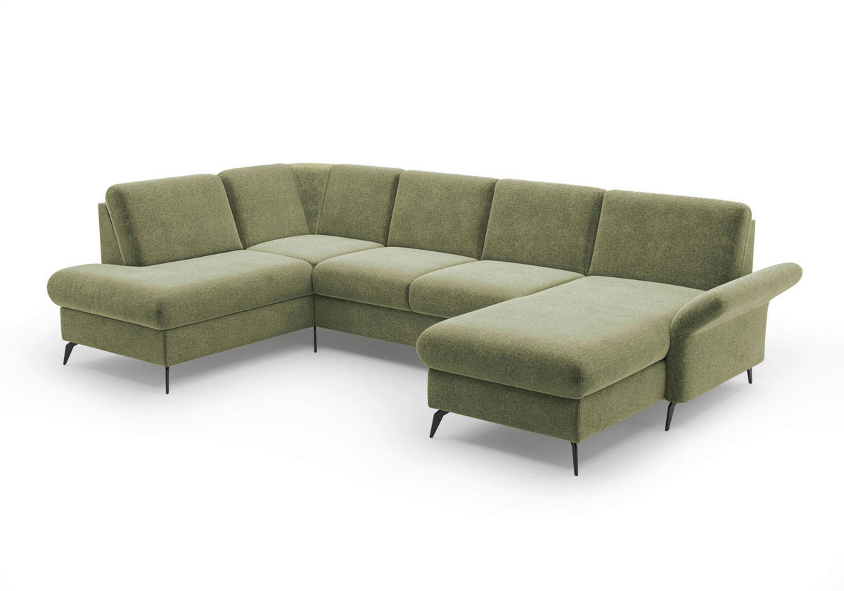 WOHNLANDSCHAFT Hellgrün Flachgewebe  - Schwarz/Hellgrün, KONVENTIONELL, Textil/Metall (195/314/164cm) - Sit & More