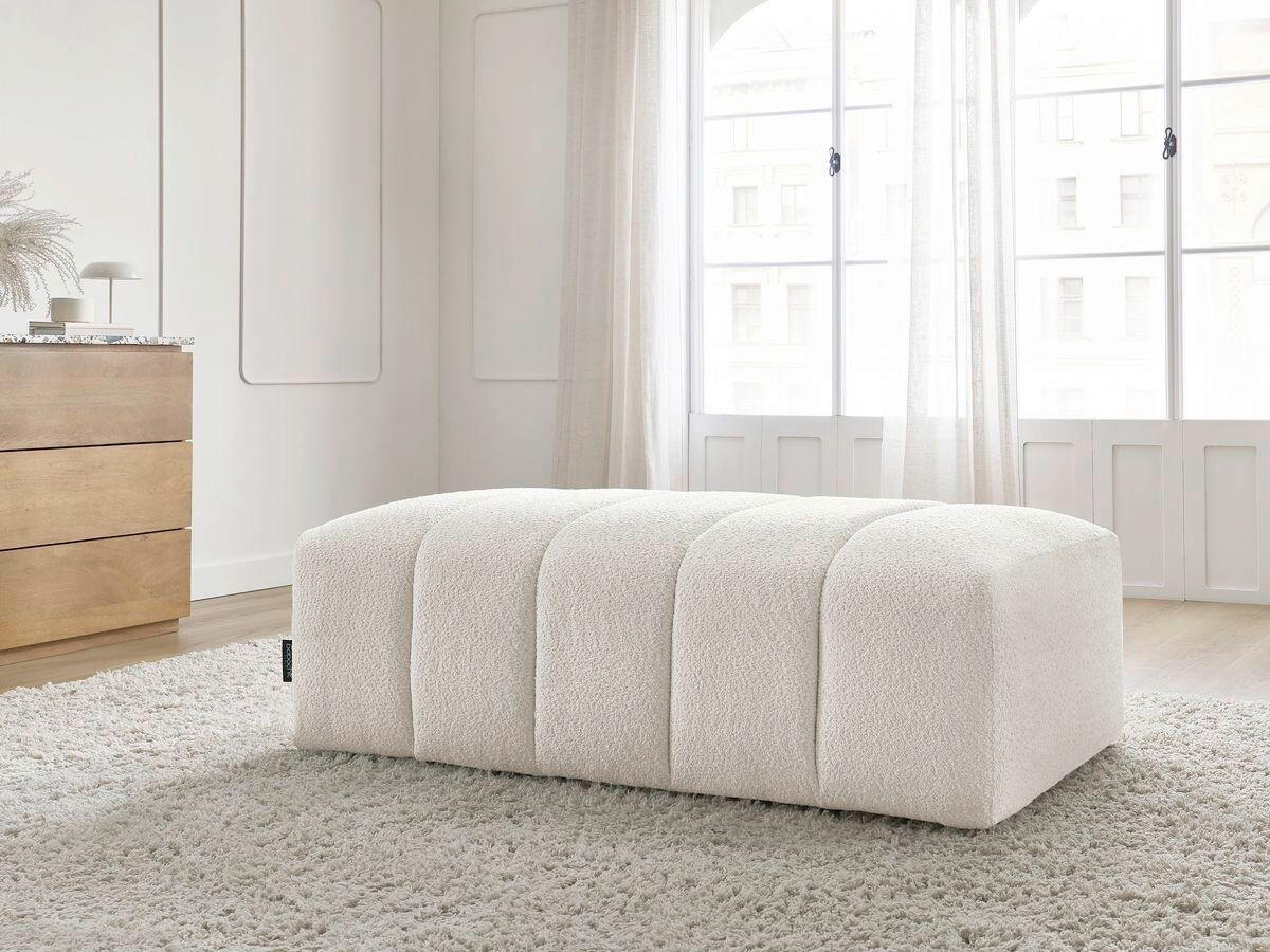 HOCKER ANNECY Bouclé Weiß  - Schwarz/Weiß, MODERN, Kunststoff/Textil (140/45/70cm)