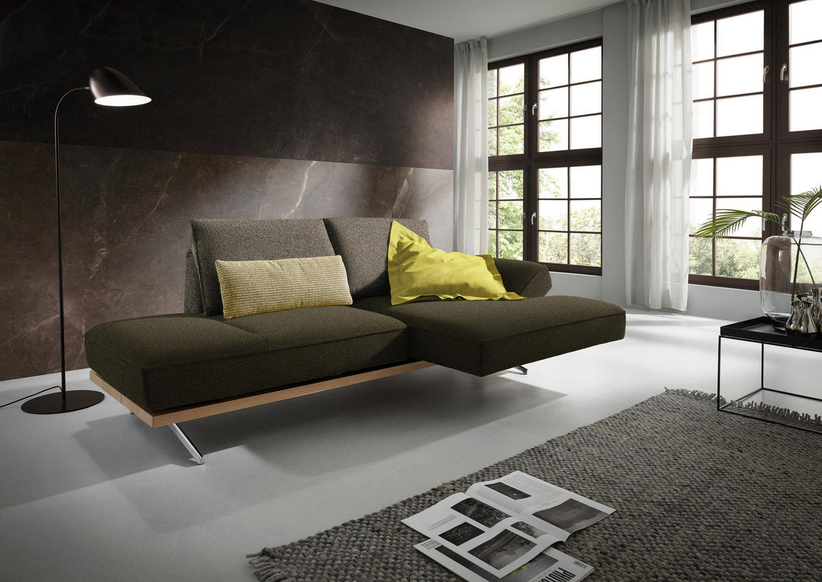ECKSOFA in Flachgewebe Grün, Olivgrün  240/132 cm  - Chromfarben/Olivgrün, Design, Holz/Textil (240/132cm) - Koinor