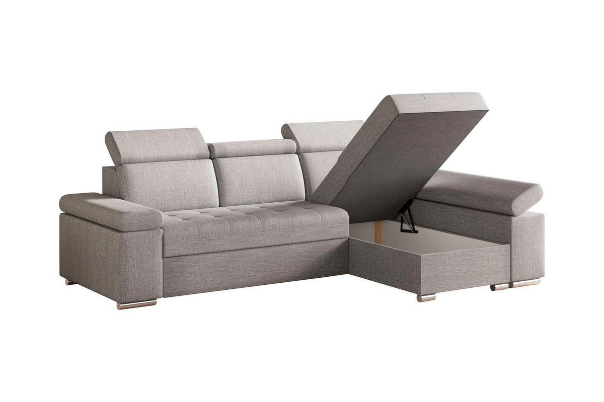 ECKSOFA TORONTO in Webstoff Hellgrau  - Silberfarben/Hellgrau, Design, Kunststoff/Textil (260/168cm) - MID.YOU
