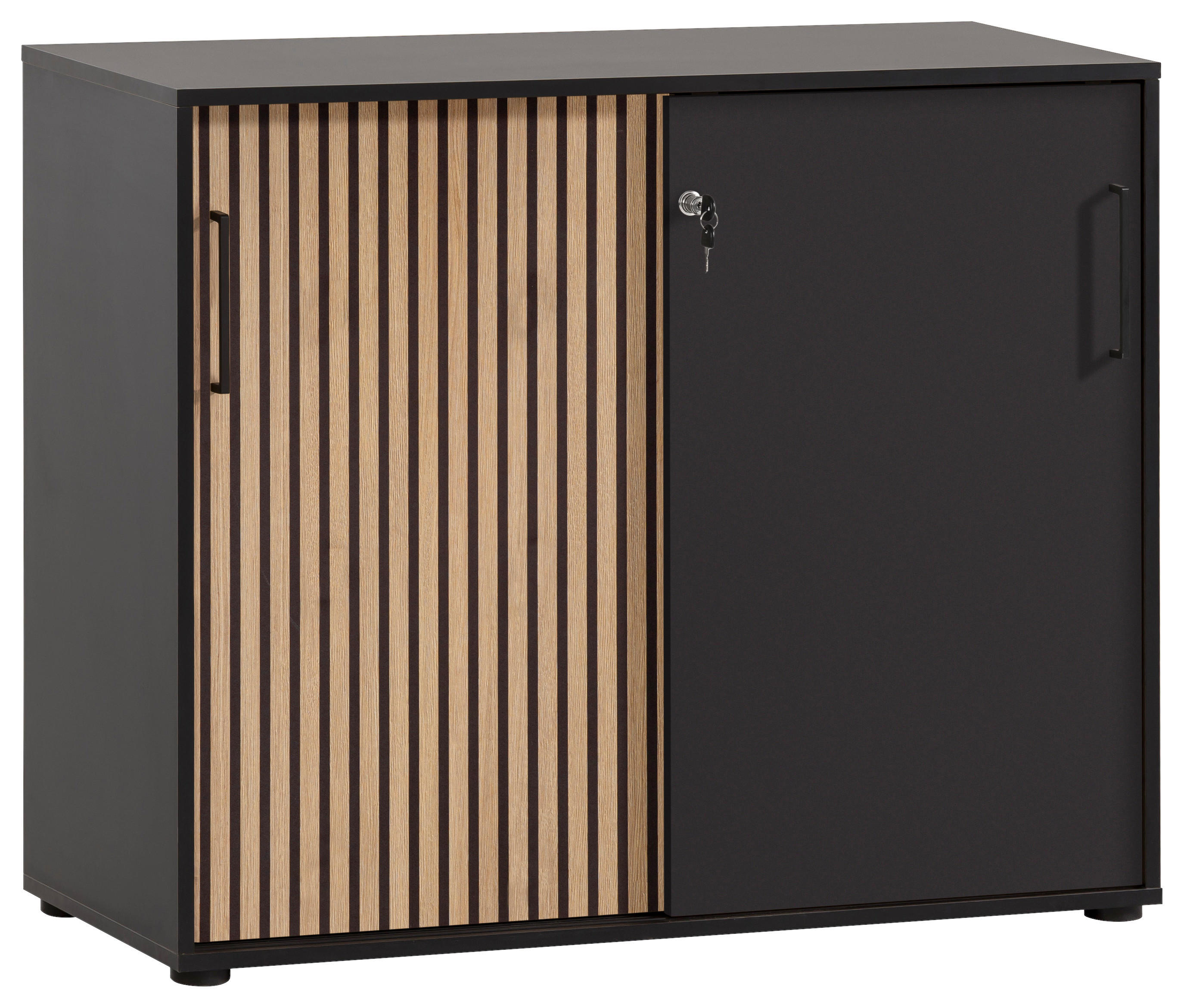 AKTENSCHRANK Eiche Artisan, Schwarz  - Schwarz/Eiche Artisan, MODERN, Holzwerkstoff (100,1/83,6/41cm) - MID.YOU