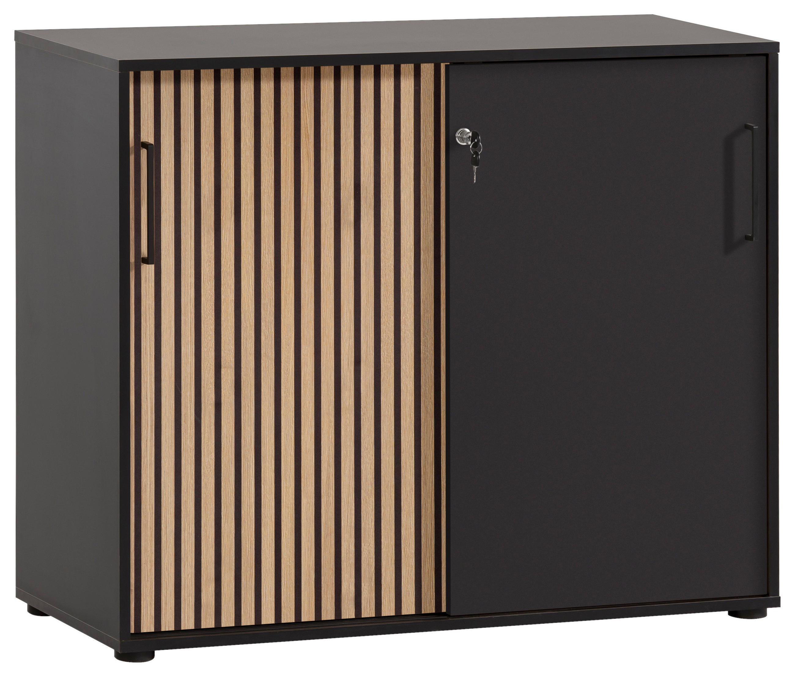 AKTENSCHRANK Eiche Artisan, Schwarz - Schwarz/Eiche Artisan, MODERN, Holzwerkstoff (100,1/83,6/41cm) - MID.YOU
