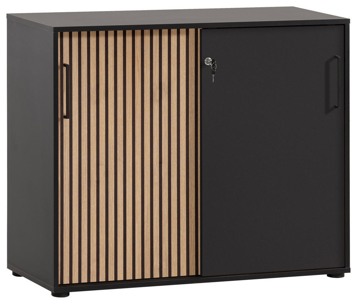 AKTENSCHRANK Eiche Artisan, Schwarz  - Schwarz/Eiche Artisan, MODERN, Holzwerkstoff (100,1/83,6/41cm) - MID.YOU