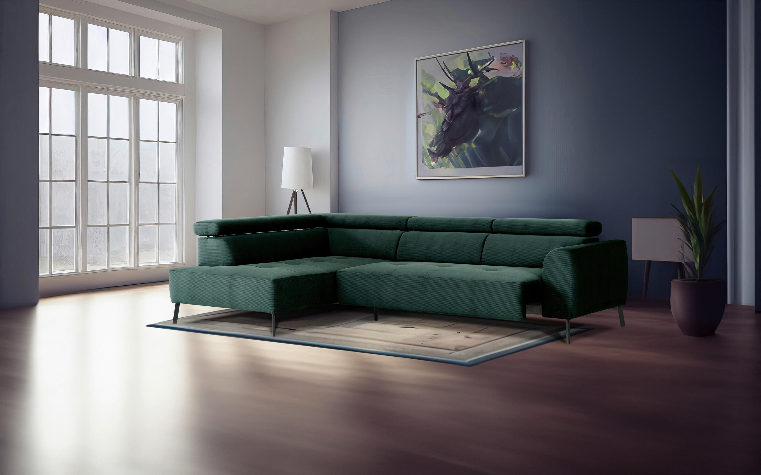 ECKSOFA in Feincord Waldgrün  205/280 cm  - Waldgrün/Schwarz, Design, Textil/Metall (205/280cm) - Xora