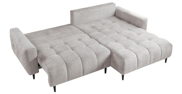ECKSOFA Ecru Chenille  inkl. Rückenkissen, Bettkasten, Schlaffunktion, Rücken echt, Liegefläche im Originalstoff  - Ecru/Schwarz, KONVENTIONELL, Holz/Textil (266/180cm) - Carryhome