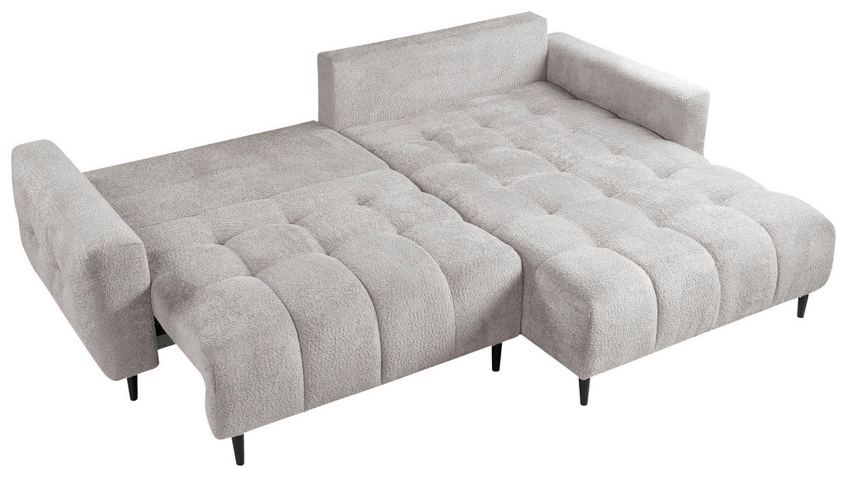 ECKSOFA in Chenille Ecru  - Ecru/Schwarz, Konventionell, Holz/Textil (266/180cm) - MID.YOU