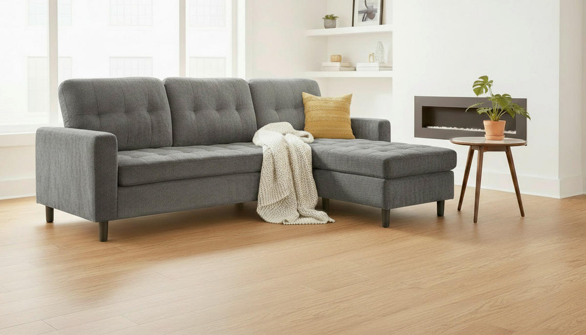 ECKSOFA ARDEN Grau Struktur Rückenkissen  - Schwarz/Grau, Design, Kunststoff/Textil (231/153cm) - MID.YOU