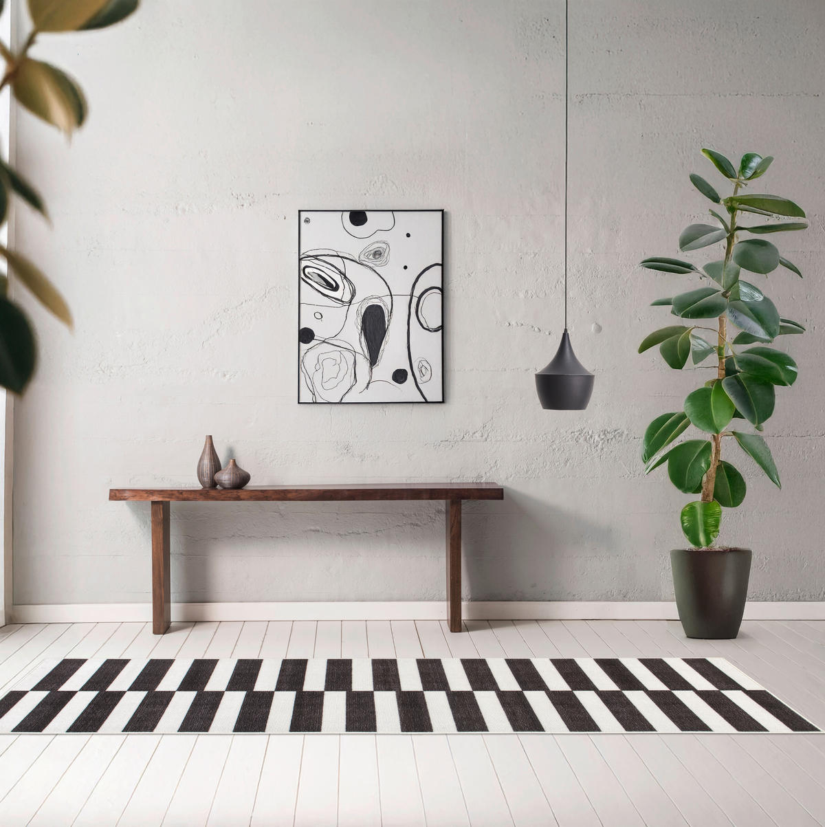 LÄUFER 80/250 cm MESIO STRIDER  - Grauweiß/Schwarz, Design, Kunststoff/Textil (80/250cm) - Lindorug