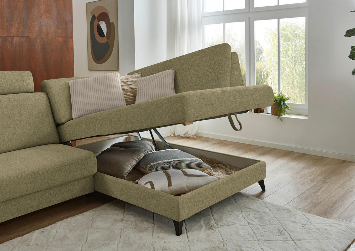 ECKSOFA  Chenille Schilfgrün  - Schilfgrün/Schwarz, Design, Textil/Metall (239/182cm) - Beldomo Comfort
