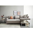 ECKSOFA Hellgrau Flachgewebe  - Chromfarben/Hellgrau, Design, Textil/Metall (276/200cm) - Hom`in