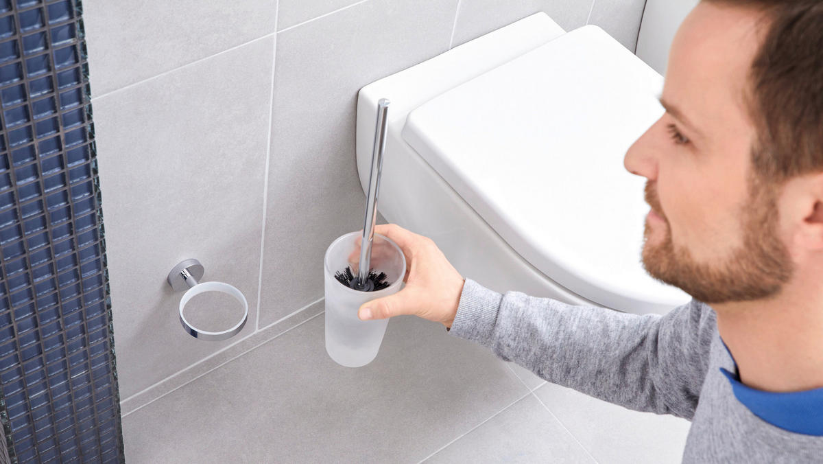 WC-BÜRSTENGARNITUR - Chromfarben/Weiß, Basics, Glas/Kunststoff (9,4/44,5/13,6cm) - Tesa