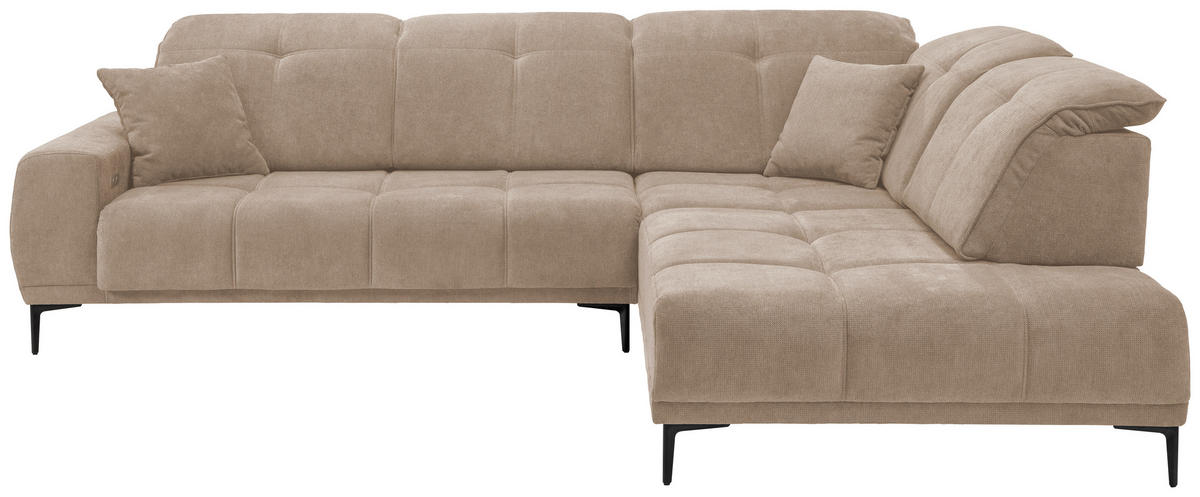 ECKSOFA NESTO Hellbraun Chenille Zierkissen, Kopfteilverstellung, Sitzvorzug  - Hellbraun/Schwarz, Basics, Textil/Metall (305/232cm) - Livetastic