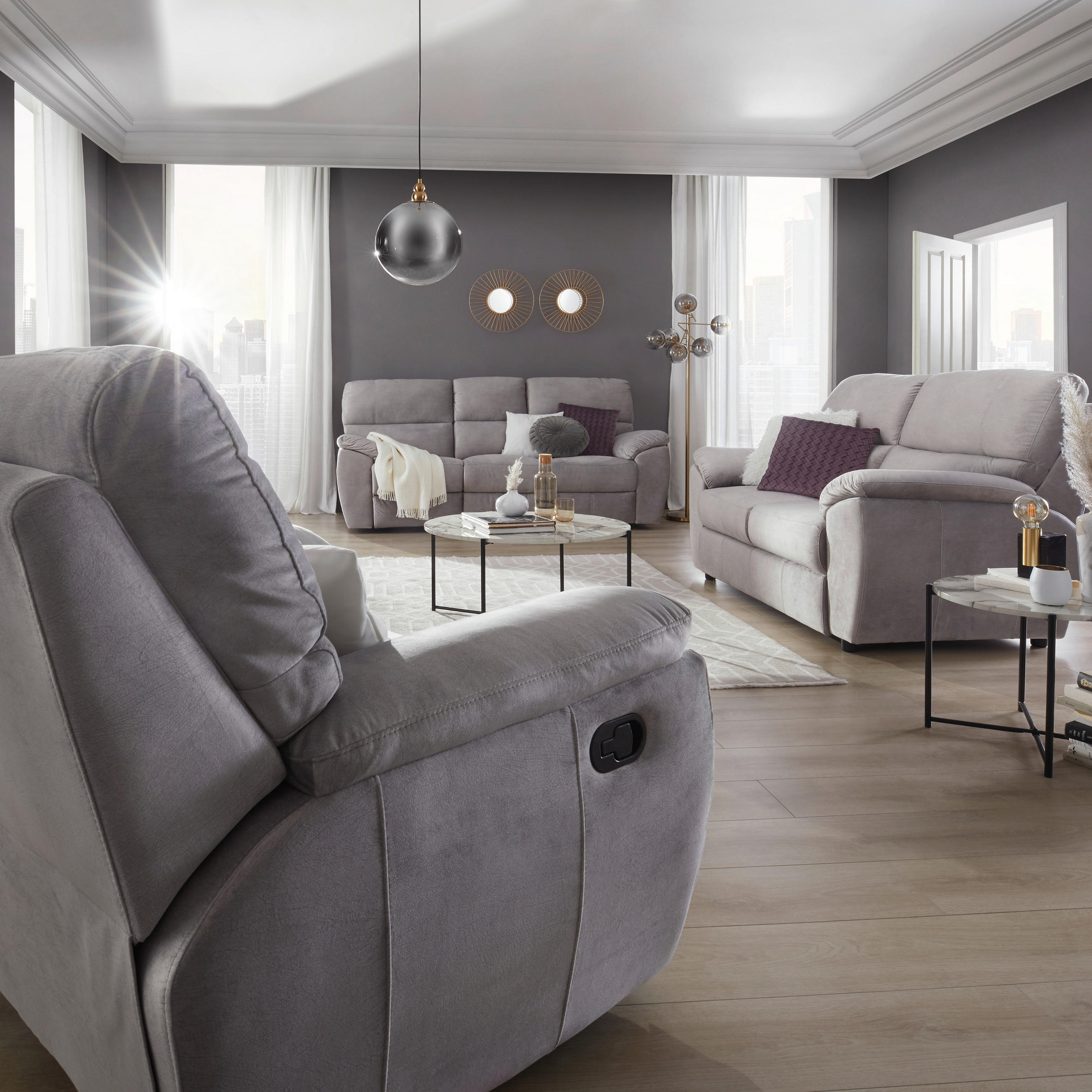 SEDACÍ SOUPRAVA 3+2+1, textil, šedá - šedá/černá, Konvenční, textil - Livetastic