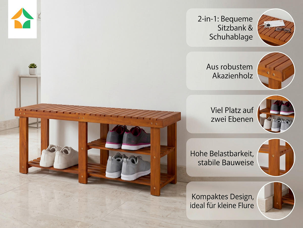 REGÁL NA BOTY, barvy akácie, akácie,  - barvy akácie, Basics, dřevo (50/33/46cm) - Prestige Home