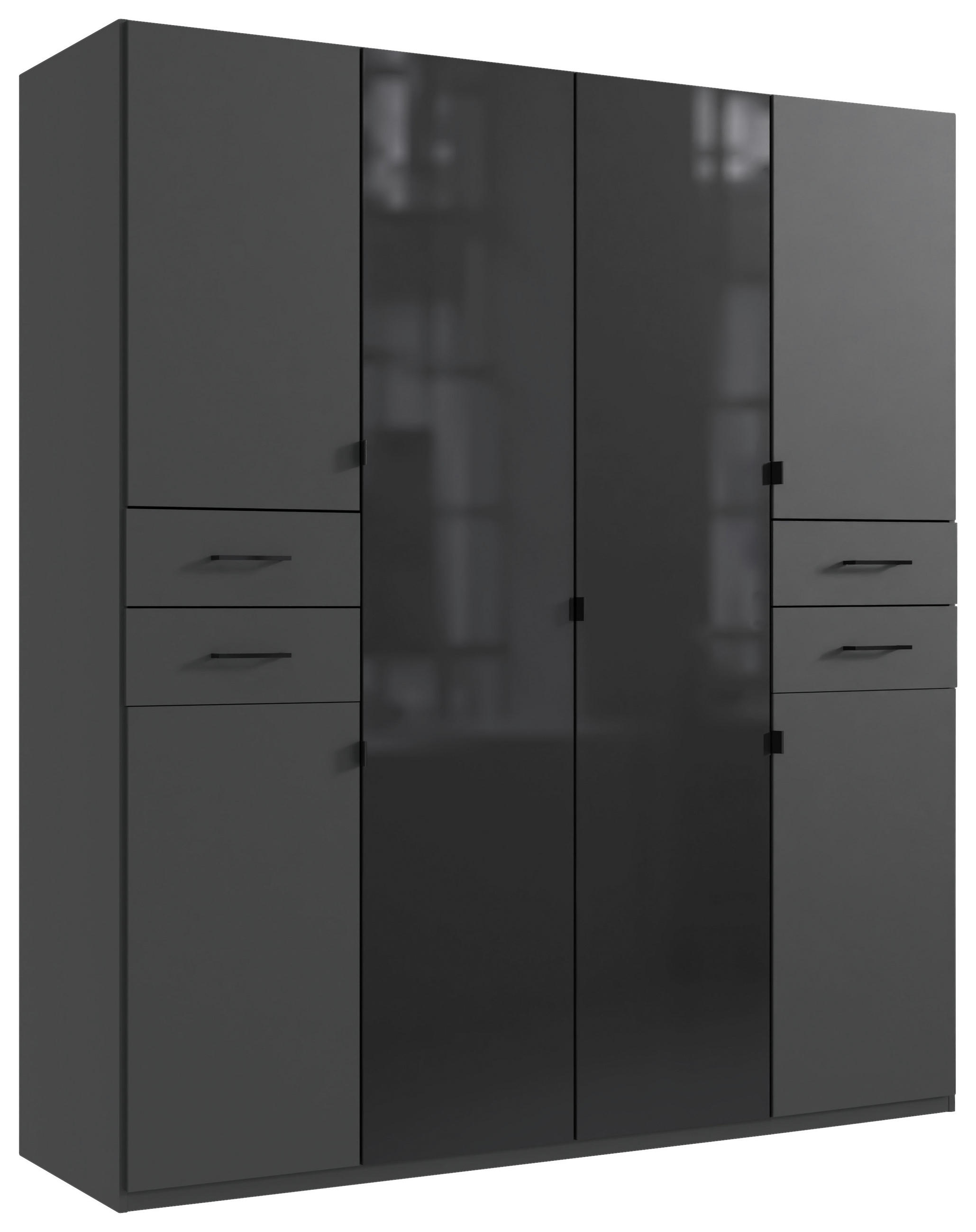 KLEIDERSCHRANK 180/208/58 cm,  in Graphitfarben, Schwarz, 6-türig  - Schwarz/Graphitfarben, KONVENTIONELL, Glas/Holzwerkstoff (180/208/58cm) - Boxxx