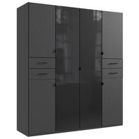 KLEIDERSCHRANK 180/208/58 cm,  in Graphitfarben, Schwarz, 6-türig  - Schwarz/Graphitfarben, KONVENTIONELL, Glas/Holzwerkstoff (180/208/58cm) - Boxxx