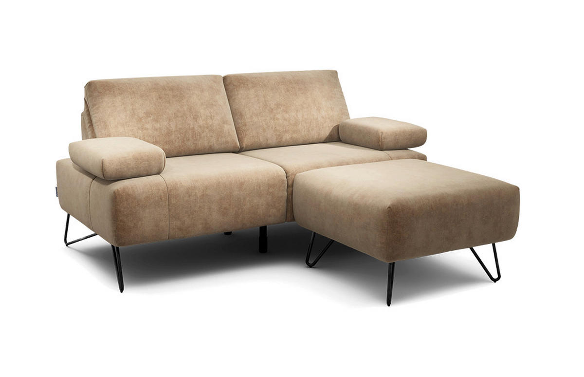 2-SITZER-SOFA Samt Sandfarben  - Sandfarben/Schwarz, Design, Textil/Metall (164-194/85/86-94cm) - SENSOO