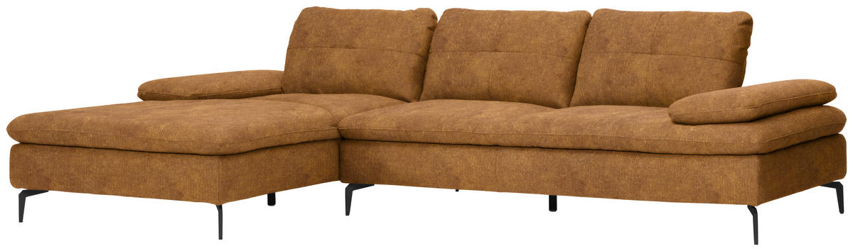 ECKSOFA in Velours Cognac  179/301 cm  - Cognac/Schwarz, Design, Textil/Metall (179/301cm) - Chilliano
