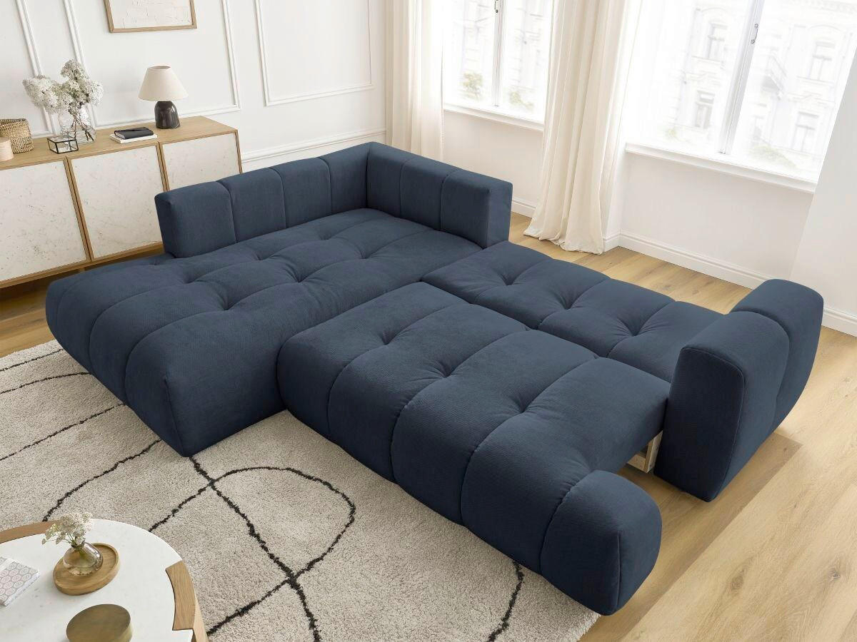 ECKSCHLAFSOFA FUJI Leinenoptik Dunkelblau  inkl.  - Schwarz/Dunkelblau, MODERN, Kunststoff/Textil (204/282cm)