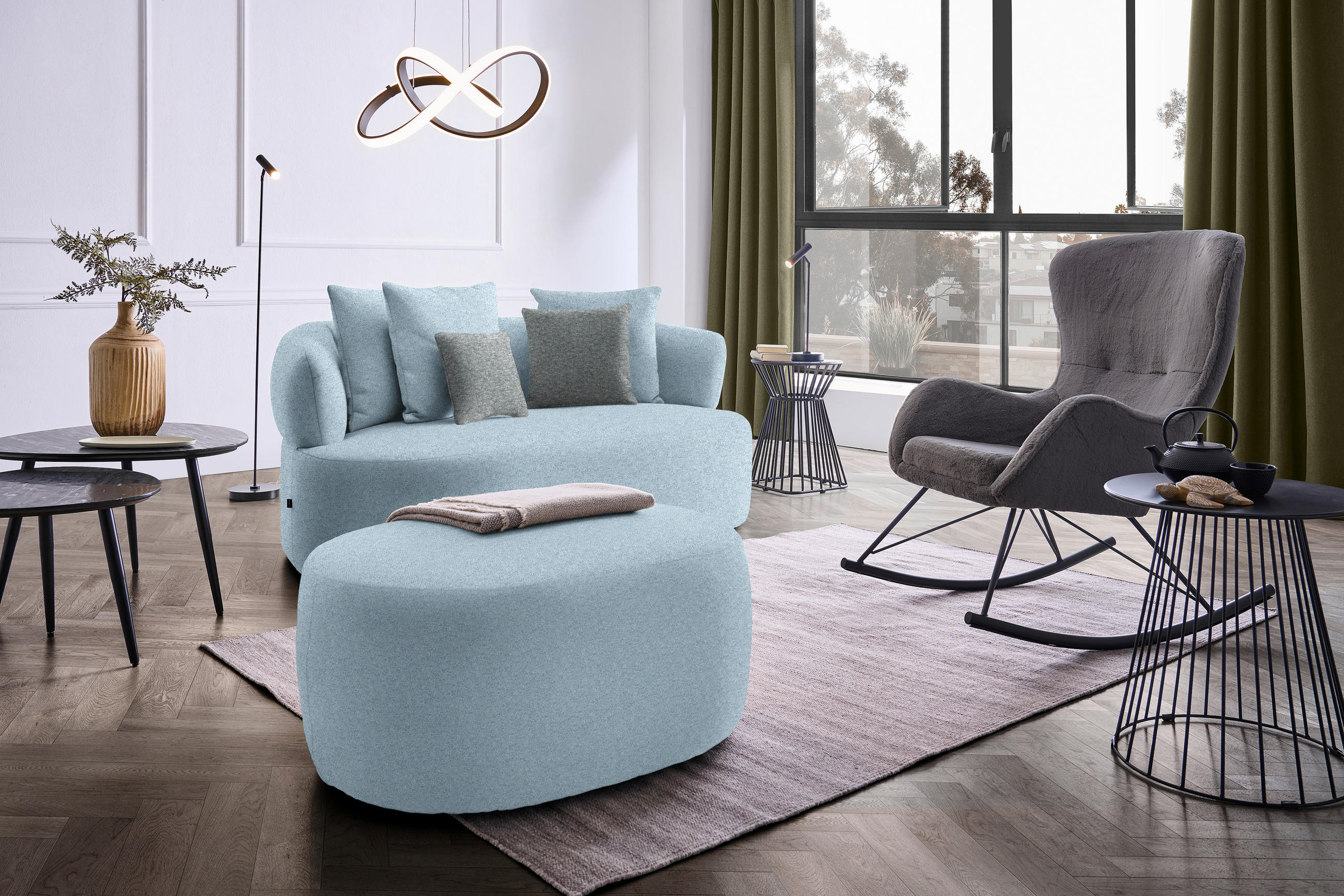 2-SITZER-SOFA in Flachgewebe Blau  - Blau/Schwarz, MODERN, Kunststoff/Textil (177/86/105cm) - Hom`in