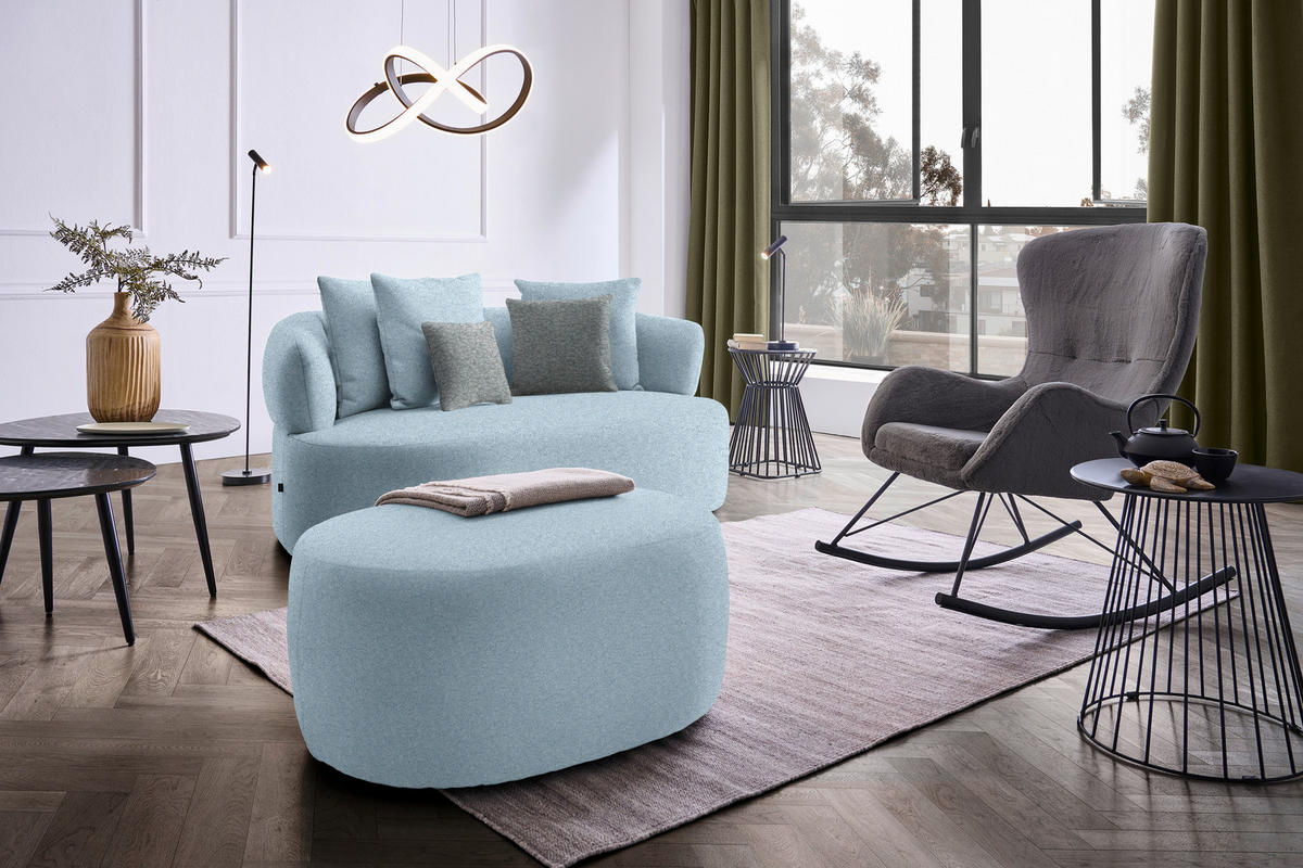 2-SITZER-SOFA in Flachgewebe Blau  - Blau/Schwarz, MODERN, Kunststoff/Textil (177/86/105cm) - Hom`in