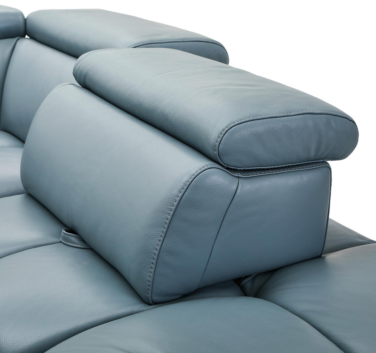 ECKSOFA Graublau Echtleder Rücken echt, Kopfteilverstellung  - Graublau/Schwarz, MODERN, Leder/Metall (224/294cm) - Celina Home
