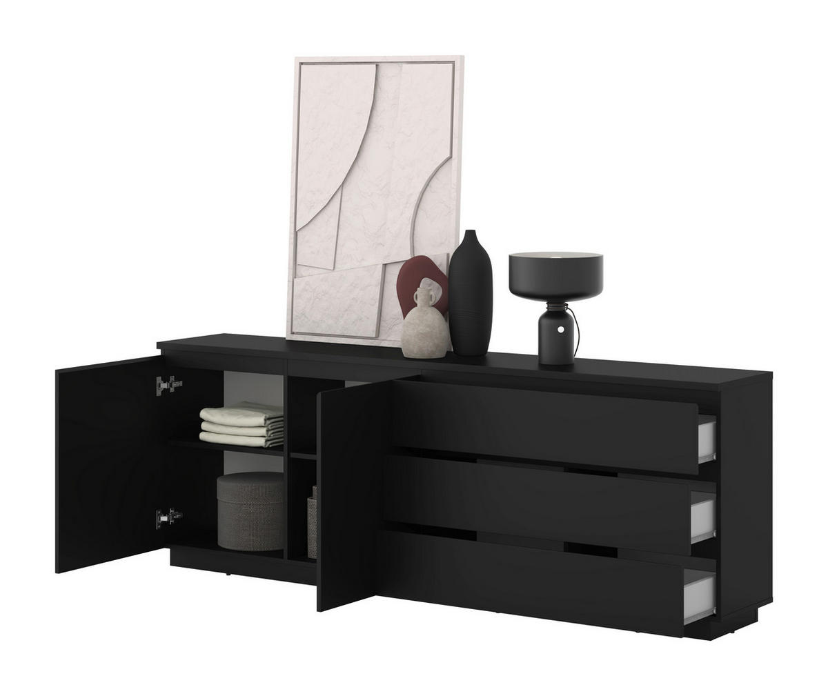 SIDEBOARD Bilbao 200/72/34,5 cm 3 Schublade(n)  - Schwarz, Design, Holzwerkstoff (200/72/34,5cm) - MID.YOU