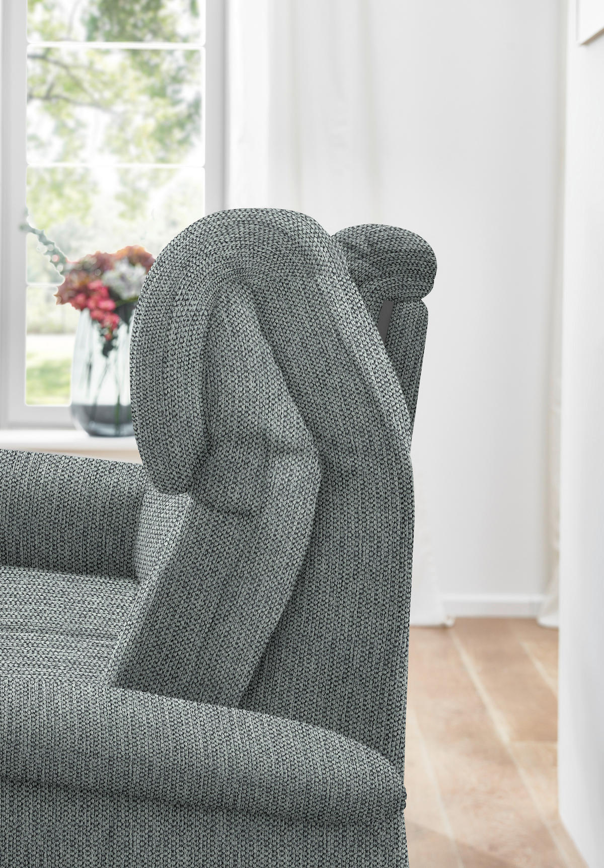 TRAPEZSOFA in Flachgewebe Grau  - Schwarz/Grau, Konventionell, Textil/Metall (219/107/97cm) - Pure Home Comfort