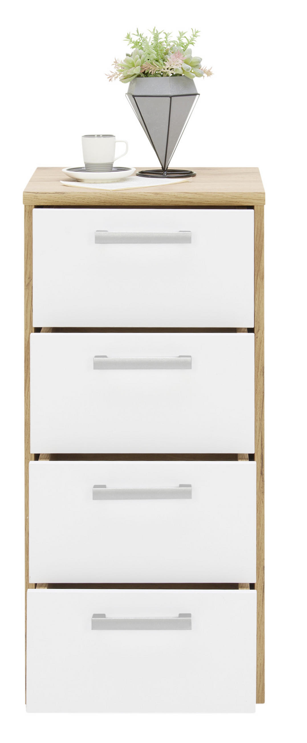 KOMMODE 38/84/36 cm  in Weiß, Eiche Wotan  - Silberfarben/Eiche Wotan, Basics, Holzwerkstoff/Kunststoff (38/84/36cm) - Xora
