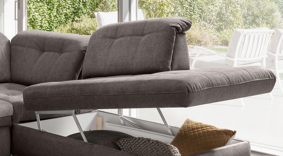 WOHNLANDSCHAFT in Chenille Graubraun  - Graubraun/Schwarz, Modern, Textil/Metall (184/387/252cm) - Livetastic