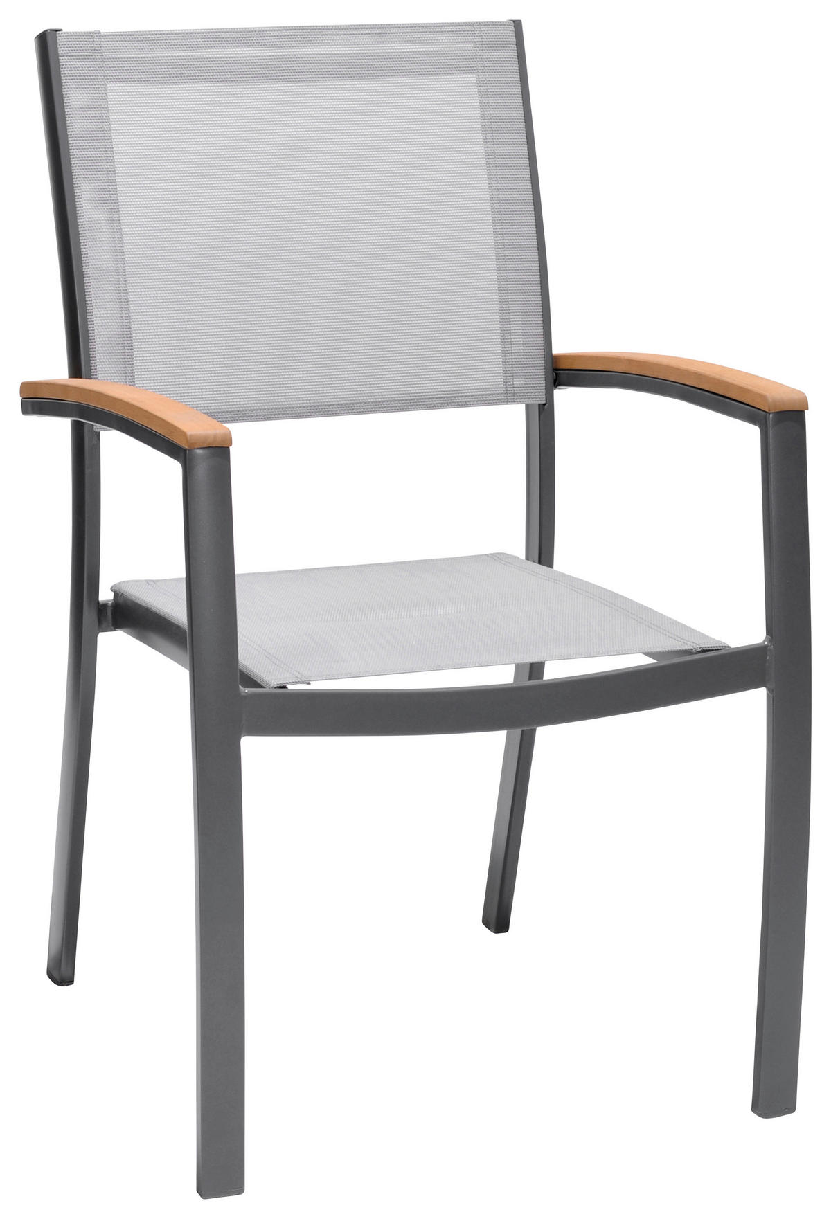 Scaun stivuibil in lemn, metal, textil gri, gri deschis, culoare lemn tec  - gri deschis/culoare lemn tec, Design, lemn/metal (61,8/92,5/58,3cm) - Ambia Garden