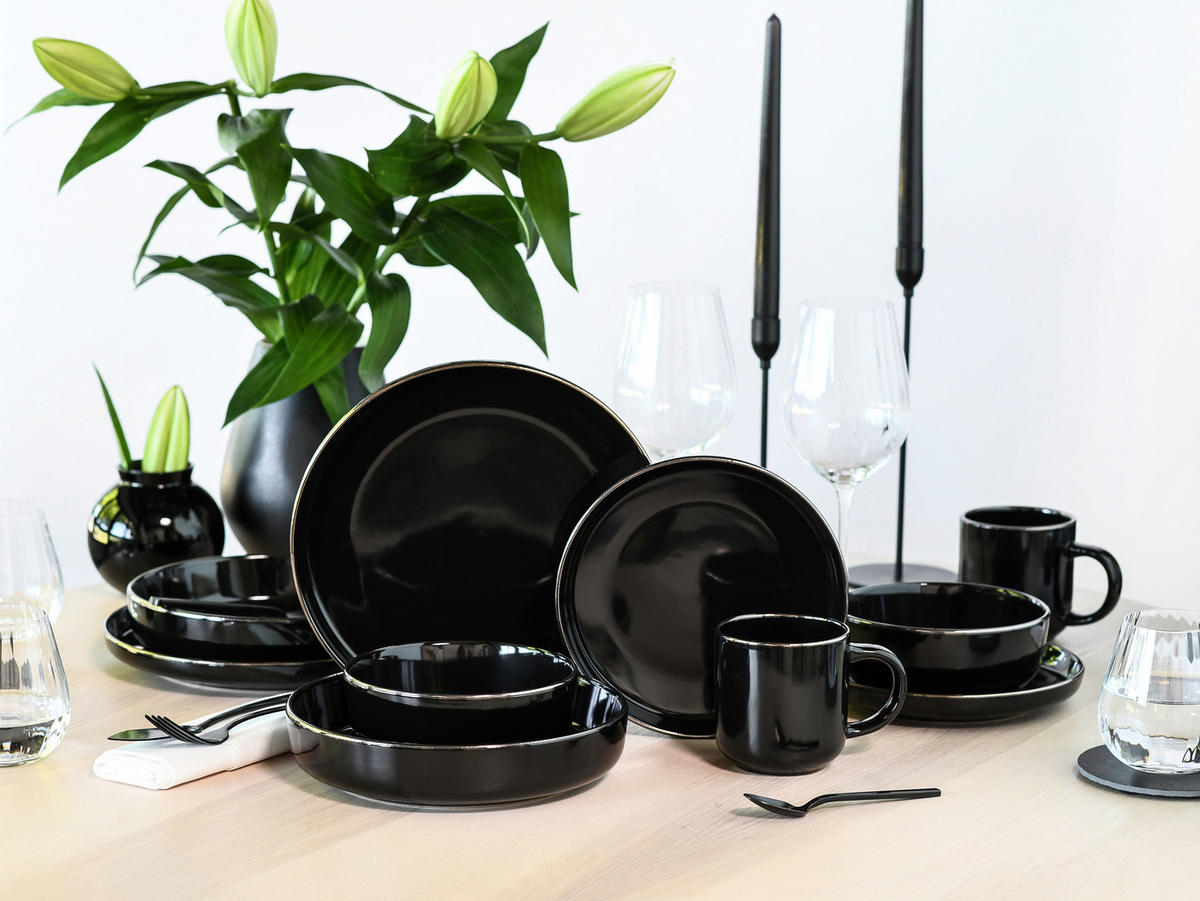 KOMPLETT SERVIS Nordic Festive Schwarz 10 delar  - svart/guldfärgad, Basics, keramik - Creatable