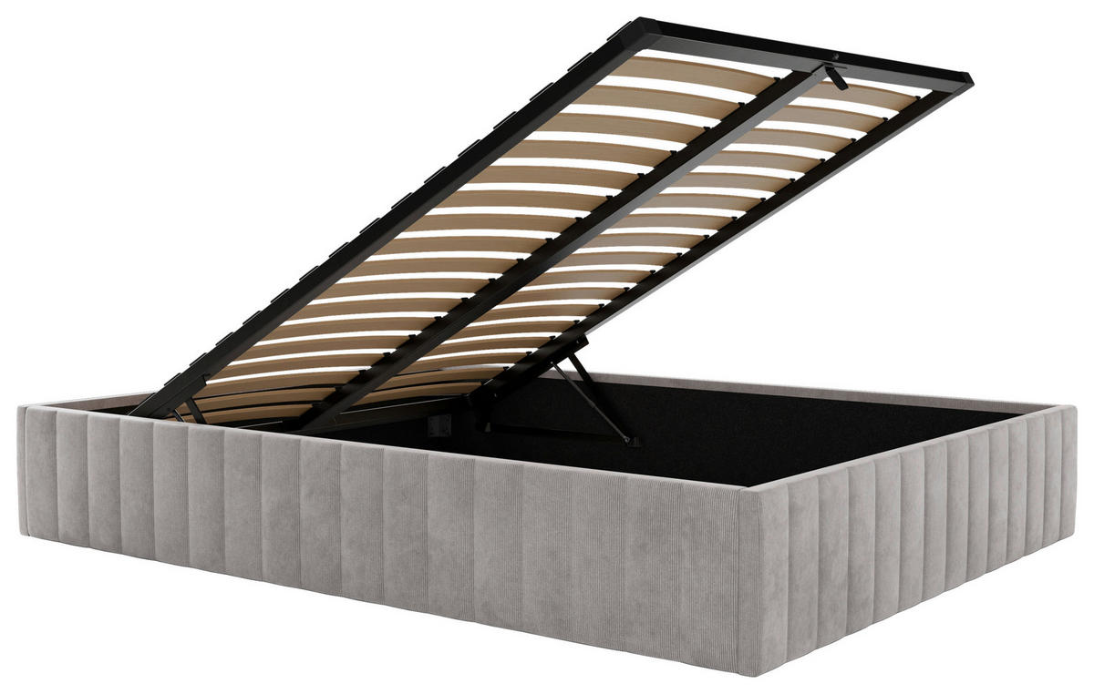 POLSTERBETT Bettkasten, Lattenrost 160/200 cm  in Hellgrau  - Hellgrau/Schwarz, Design, Holz/Textil (160/200cm) - Boxxx