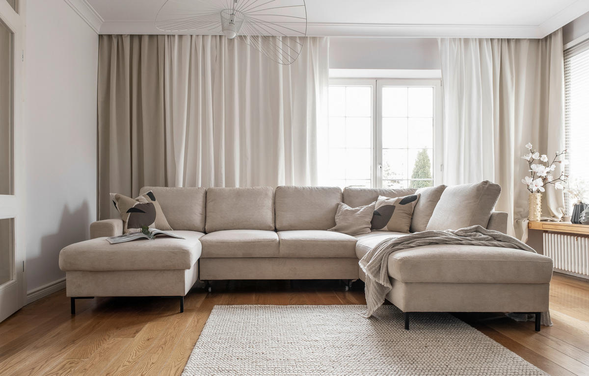 WOHNLANDSCHAFT in Cord Beige  - Beige/Schwarz, Design, Textil/Metall (148/303/197cm) - MID.YOU