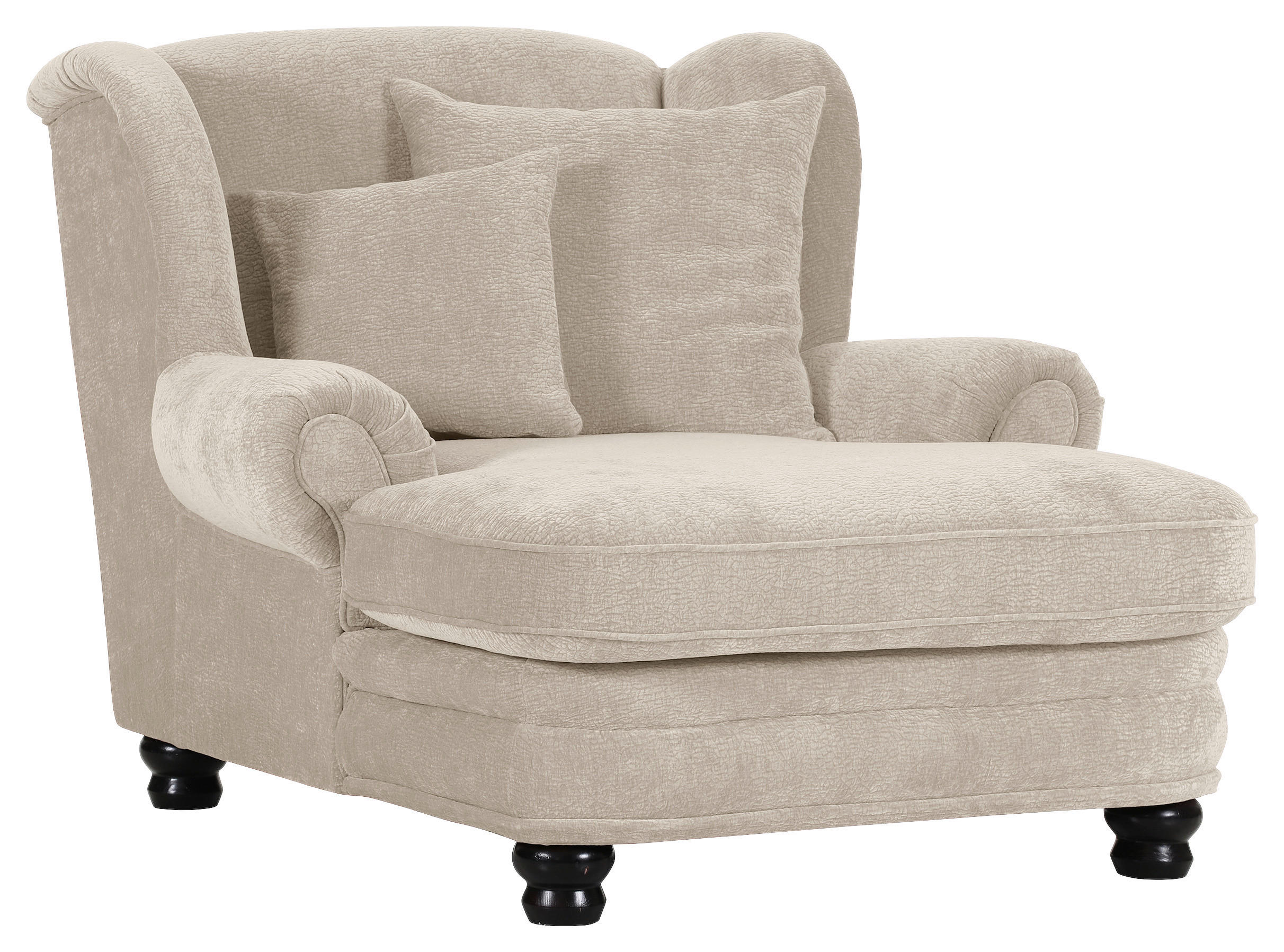 XXL-SESSEL in Chenille Beige  - Beige/Schwarz, Romantik / Landhaus, Holz/Textil (125/100/140cm) - Landscape