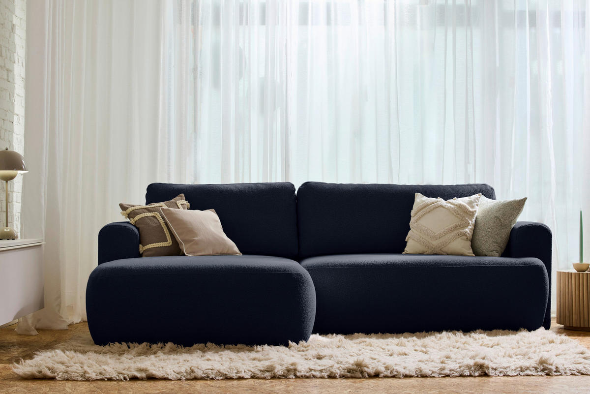 ECKSOFA Dunkelblau Bouclé Rücken echt, Rückenkissen  - Schwarz/Dunkelblau, KONVENTIONELL, Kunststoff/Textil (170/257cm) - Tom Tailor