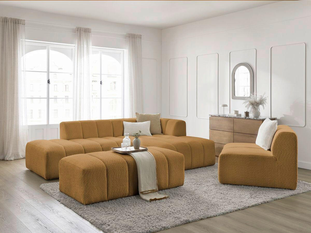 ECKSOFA Ottomane rechts  ANNECY Gelb Bouclé  - Gelb/Schwarz, MODERN, Kunststoff/Textil (262/170cm)