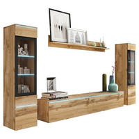 WOHNWAND 4-teilig  in Eiche Wotan 240/130/33 cm  - Eiche Wotan/Grau, Lifestyle, Glas/Holzwerkstoff (240/130/33cm) - P & B