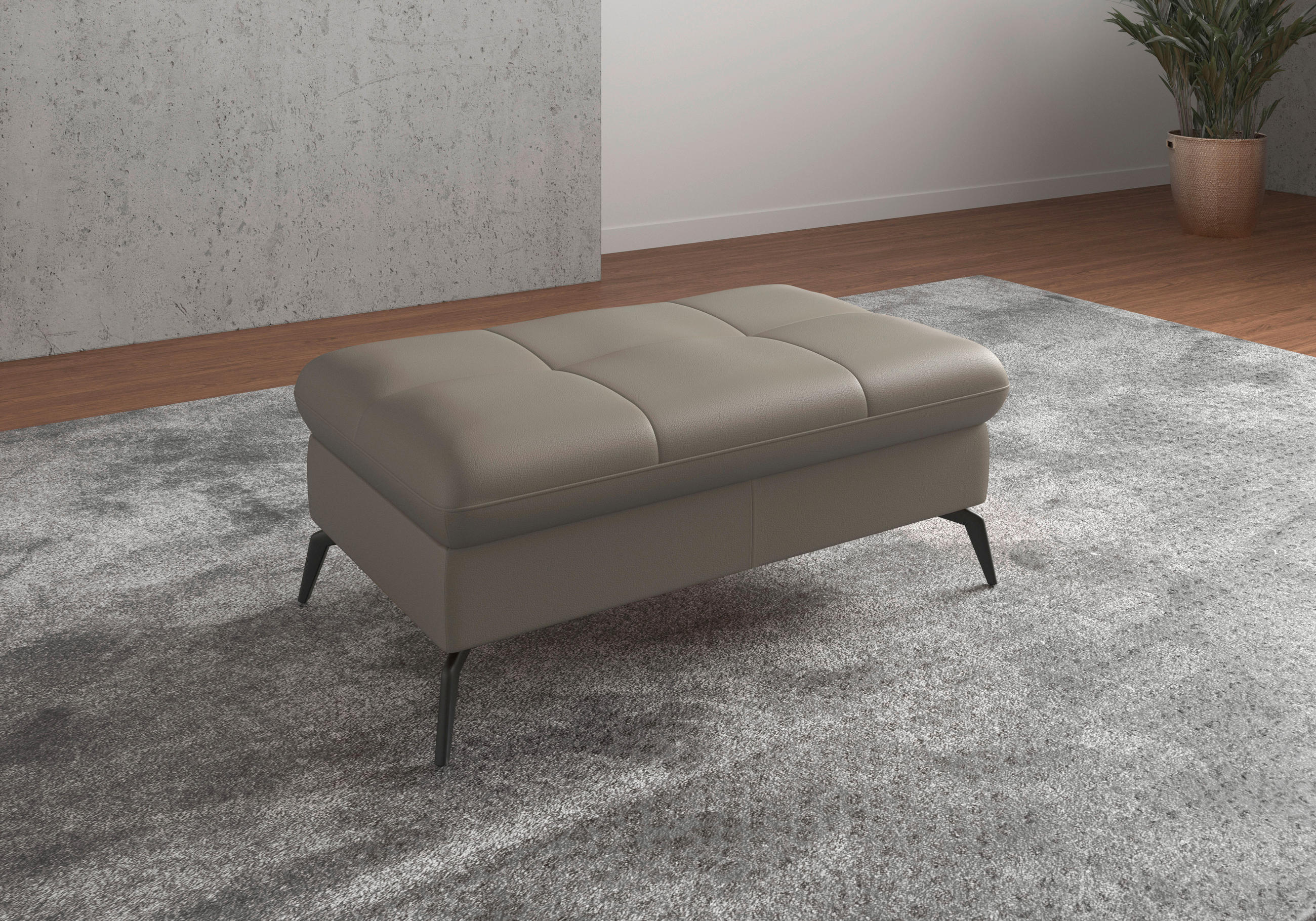 HOCKER Echtleder Grau  - Schwarz/Grau, KONVENTIONELL, Leder/Metall (102/47/69cm) - Sit & More