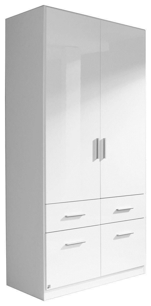 DREHTÜRENSCHRANK 2-türig Weiß, Weiß Hochglanz  - Weiß Hochglanz/Alufarben, Design, Kunststoff (91/197/54cm) - Carryhome
