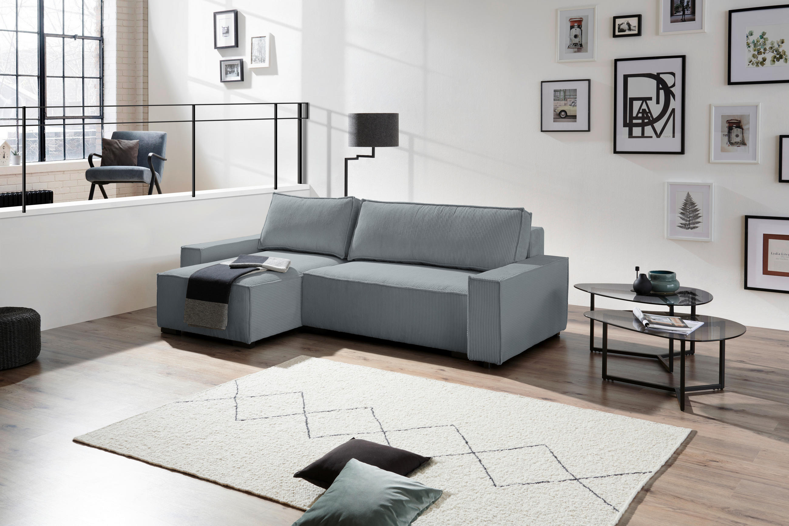 ECKSOFA in Cord, Webstoff Dunkelgrau  - Dunkelgrau/Schwarz, Modern, Holz/Textil (157/265cm) - Carryhome