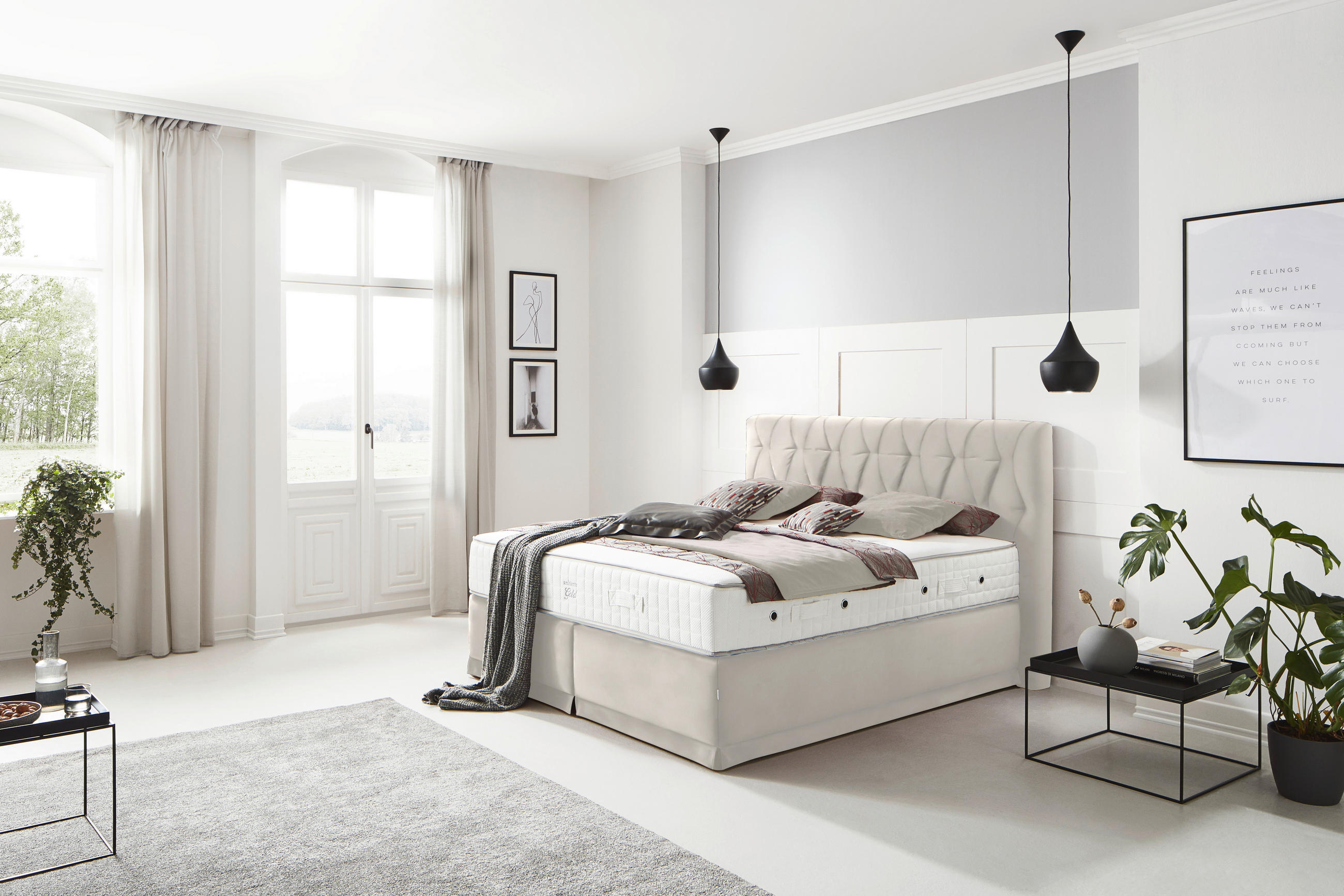 BOXSPRINGBETT 180/200 cm  in Creme  - Creme, KONVENTIONELL, Textil (180/200cm) - Ambiente