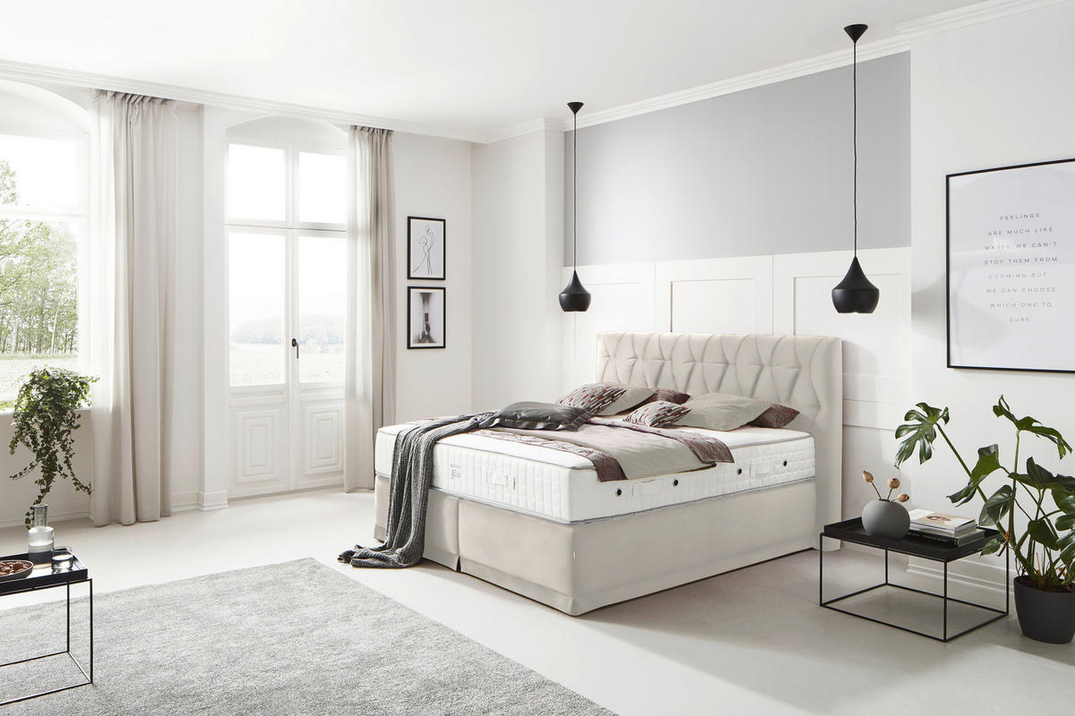 BOXSPRINGBETT 180/200 cm  in Creme  - Creme, Konventionell, Textil (180/200cm) - Ambiente