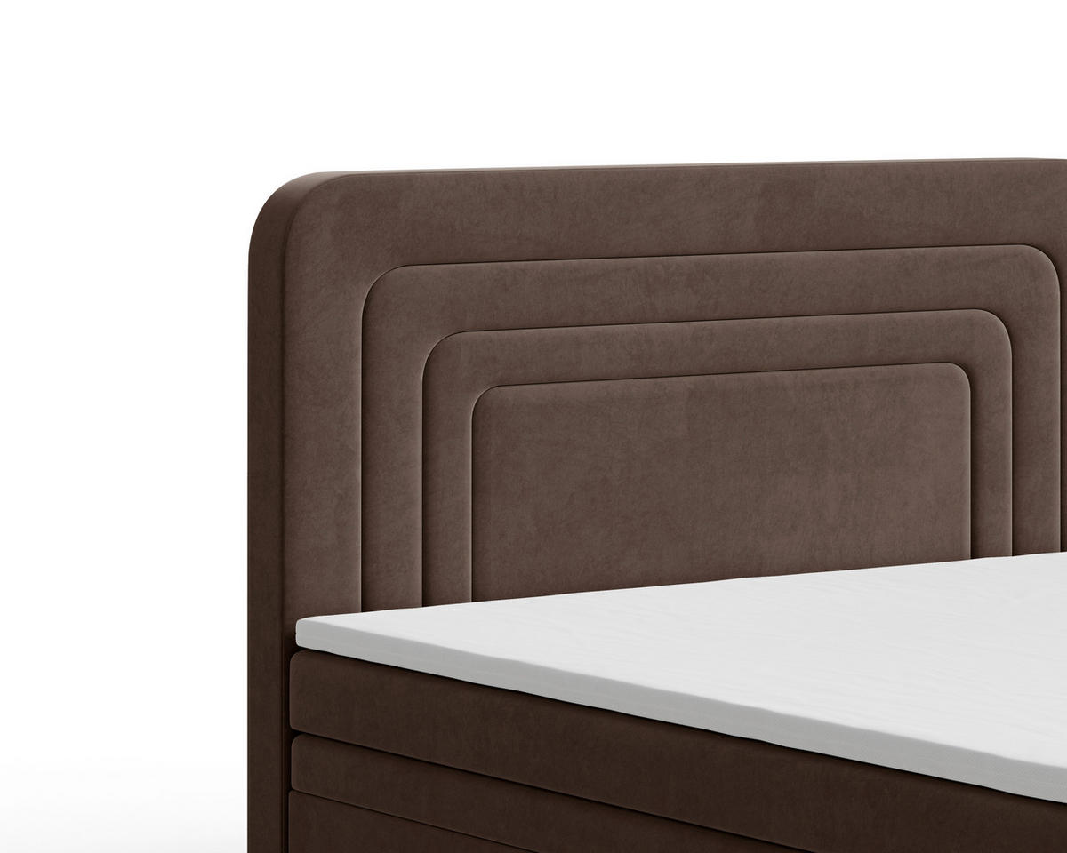 BOXBETT 180/200 cm,  in Braun, gepolstertes Kopfteil, Bettkasten, Topper, H2 + H3 = mittel + fest  - Braun, MODERN, Holz/Kunststoff (180/200cm) - Livetastic