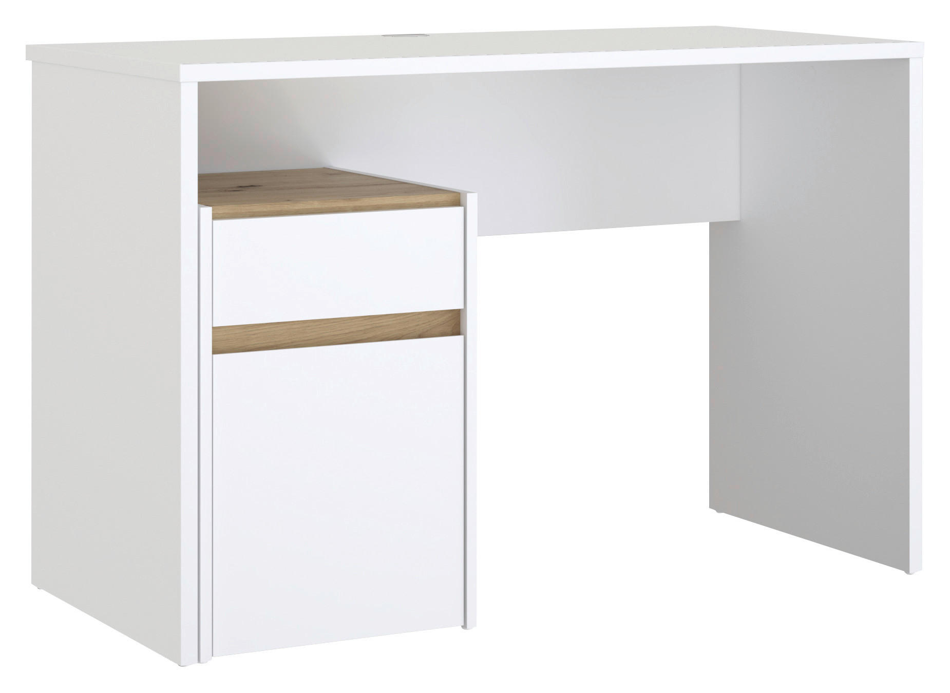 Birou, plastic, material pe bază de lemn - alb/culoare lemn stejar, Modern, plastic/material pe bază de lemn (110/72,7/52,7cm) - Carryhome