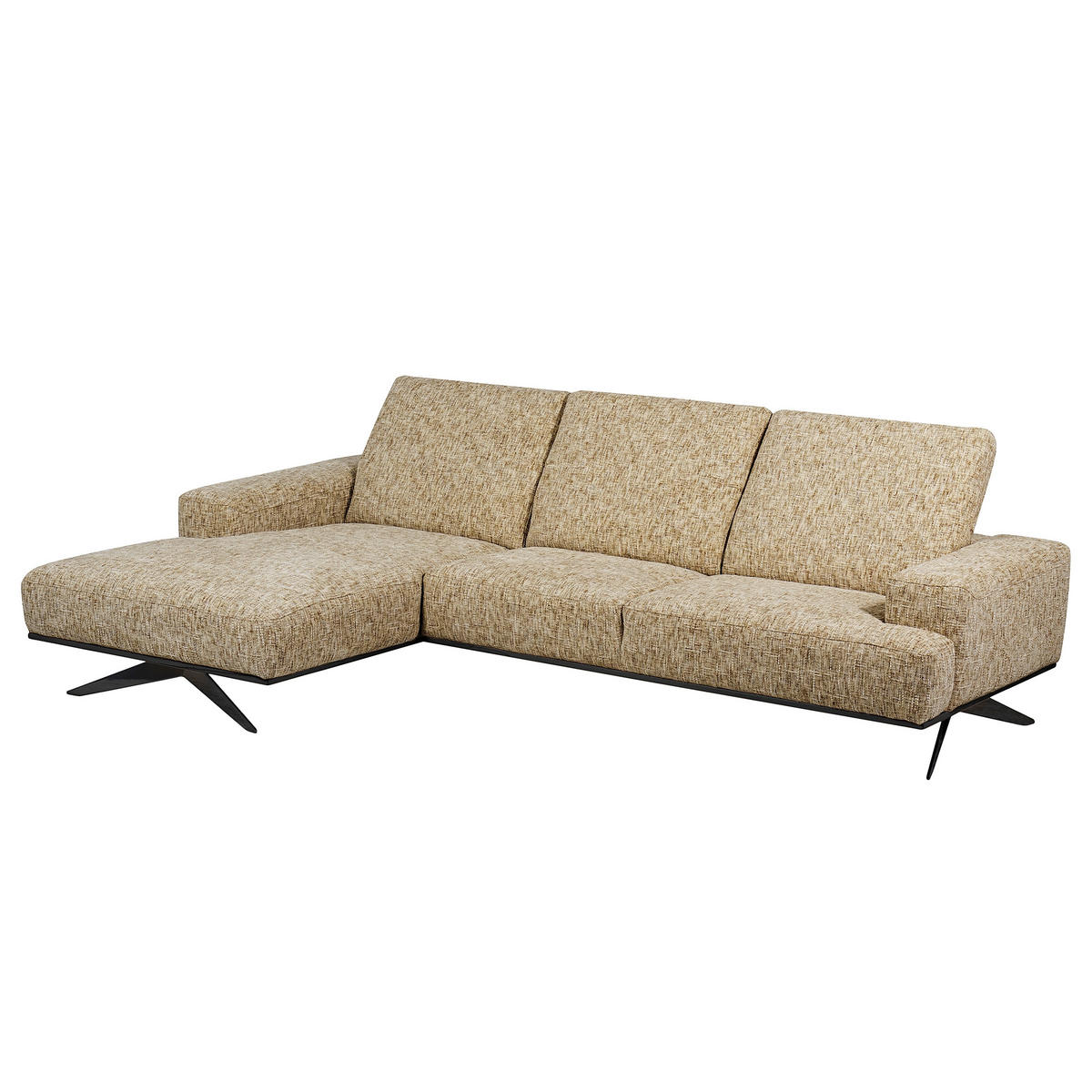 ECKSOFA PORTLAND Hellbraun Struktur Kopfteilverstellung  - Hellbraun/Schwarz, Design, Holz/Textil (187/295cm) - Livetastic