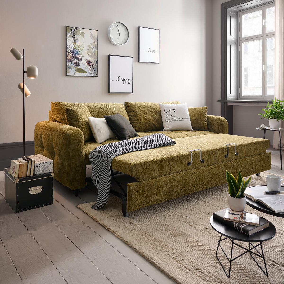 SCHLAFSOFA Flachgewebe Olivgrün  - Schwarz/Olivgrün, Design, Holz/Textil (236/88/101cm) - Lomoco