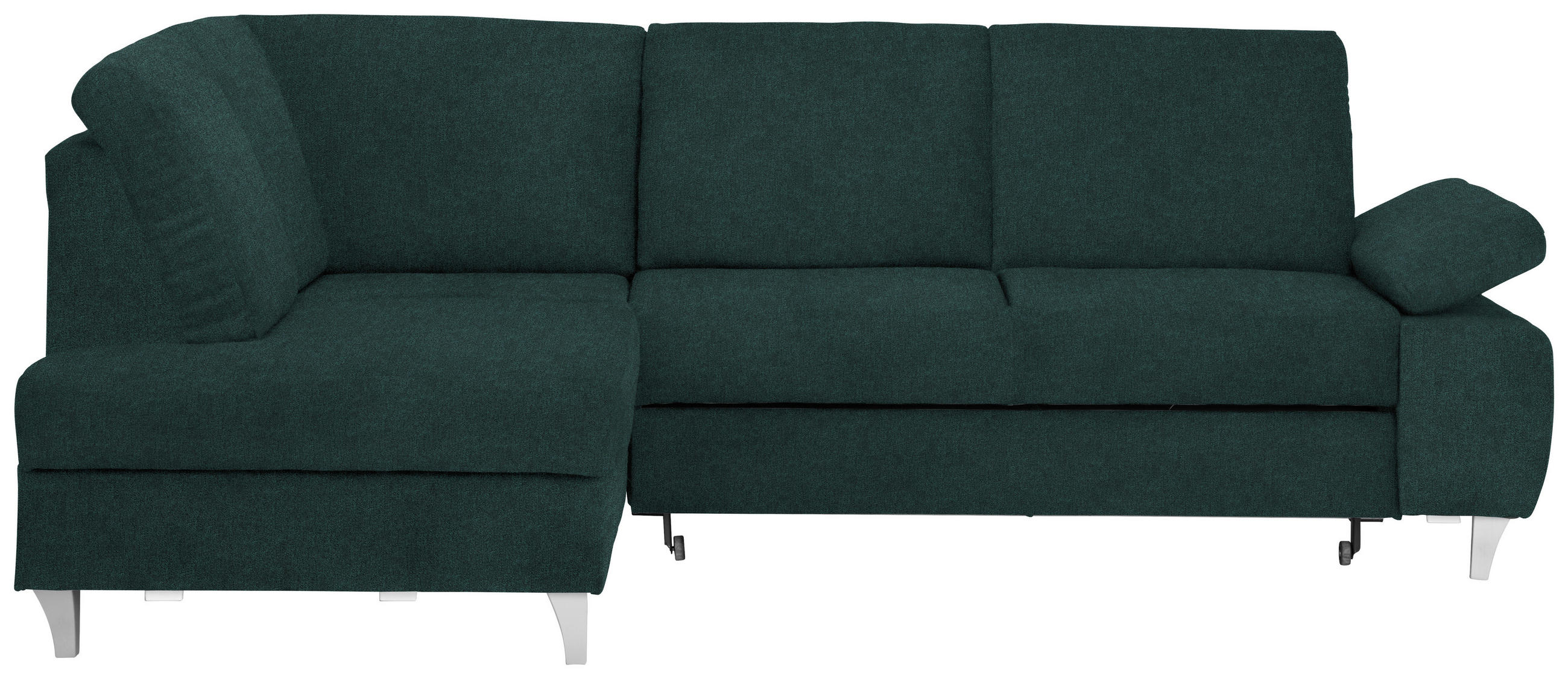 ECKSOFA in Flachgewebe Dunkelgrün  - Dunkelgrün/Silberfarben, Konventionell, Holz/Textil (186/255cm) - Cantus